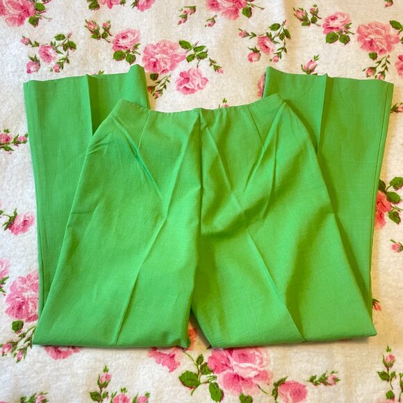 DEADSTOCK 1970s vintage green pleated fake pocket double button flare pants! - Picture 15 of 15